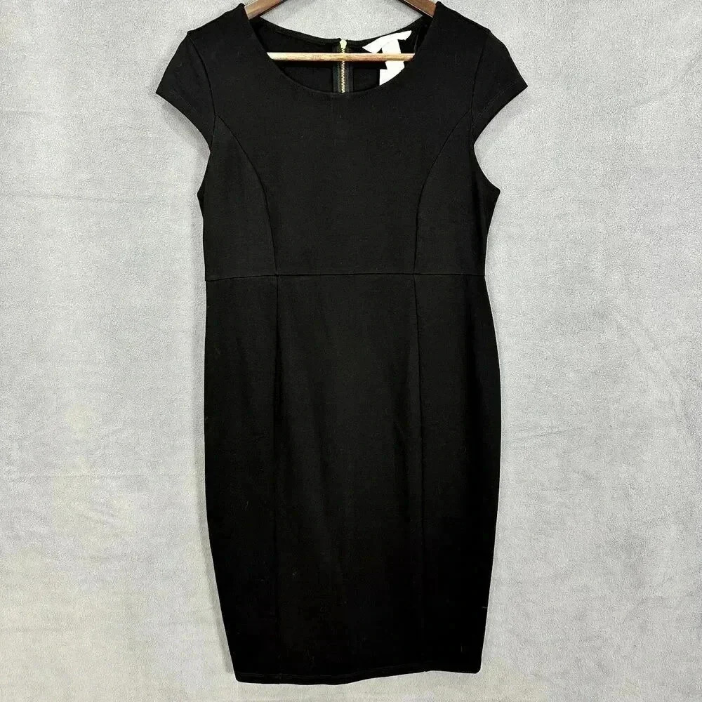H&M Mama maternity black midi sheath dress medium cap sleeve exposed zipper NWT